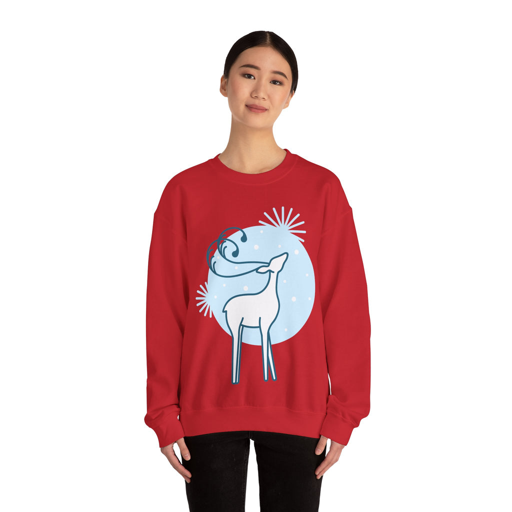 Reindeer Winter Crewneck Sweatshirt — Minimal Blue Holiday Deer Design