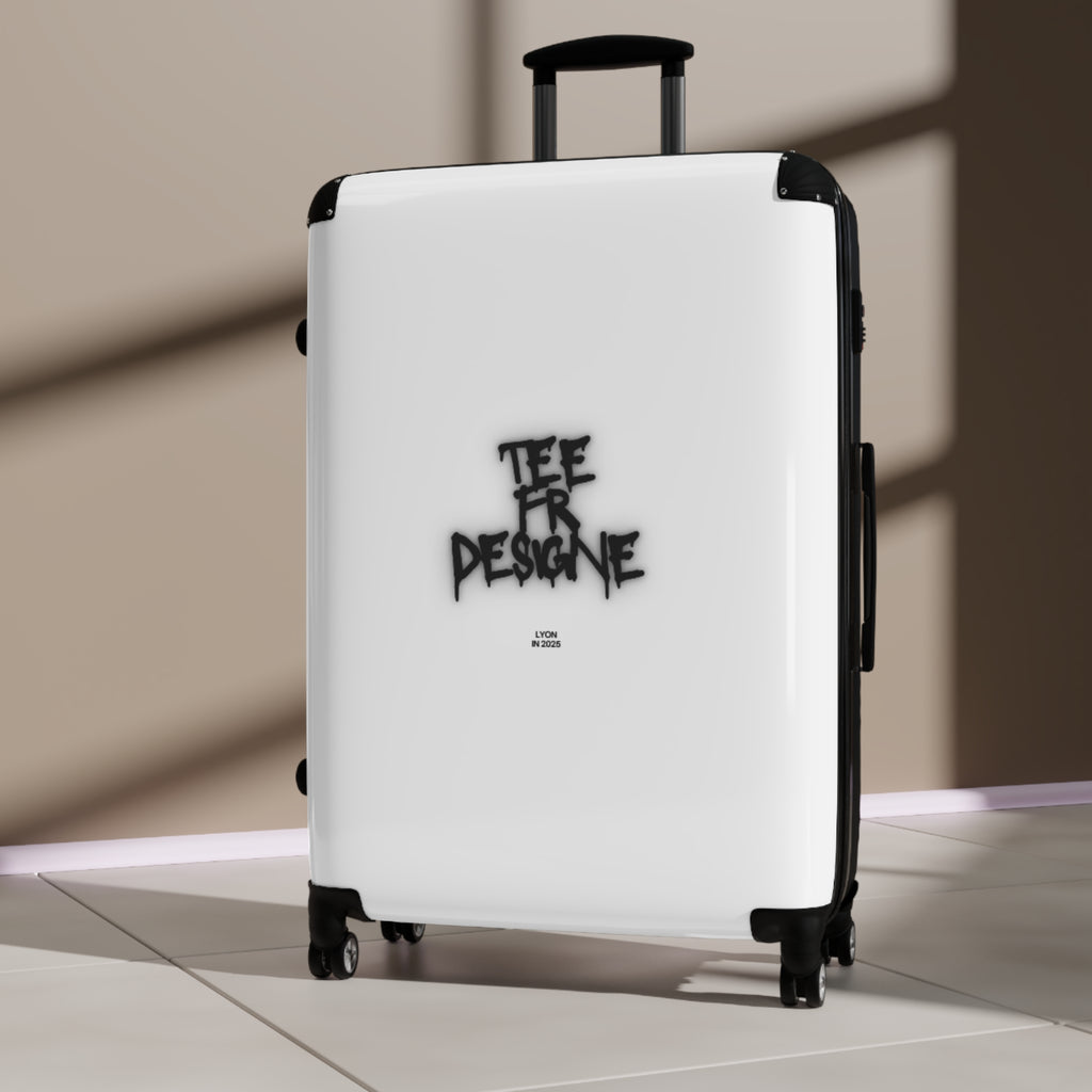 Graffiti Logo Carry-On Suitcase — White Minimal Street Style Luggage