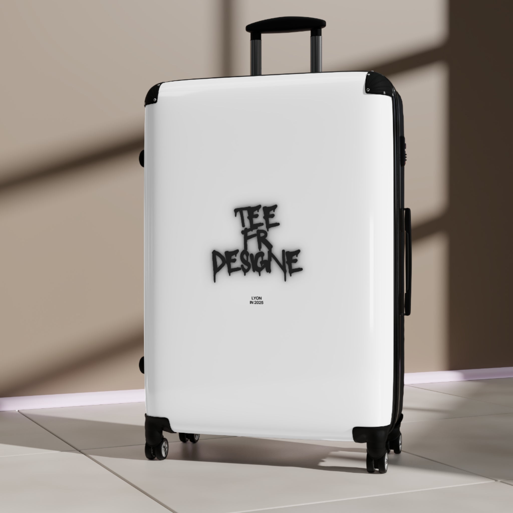 Graffiti Logo Carry-On Suitcase — White Minimal Street Style Luggage