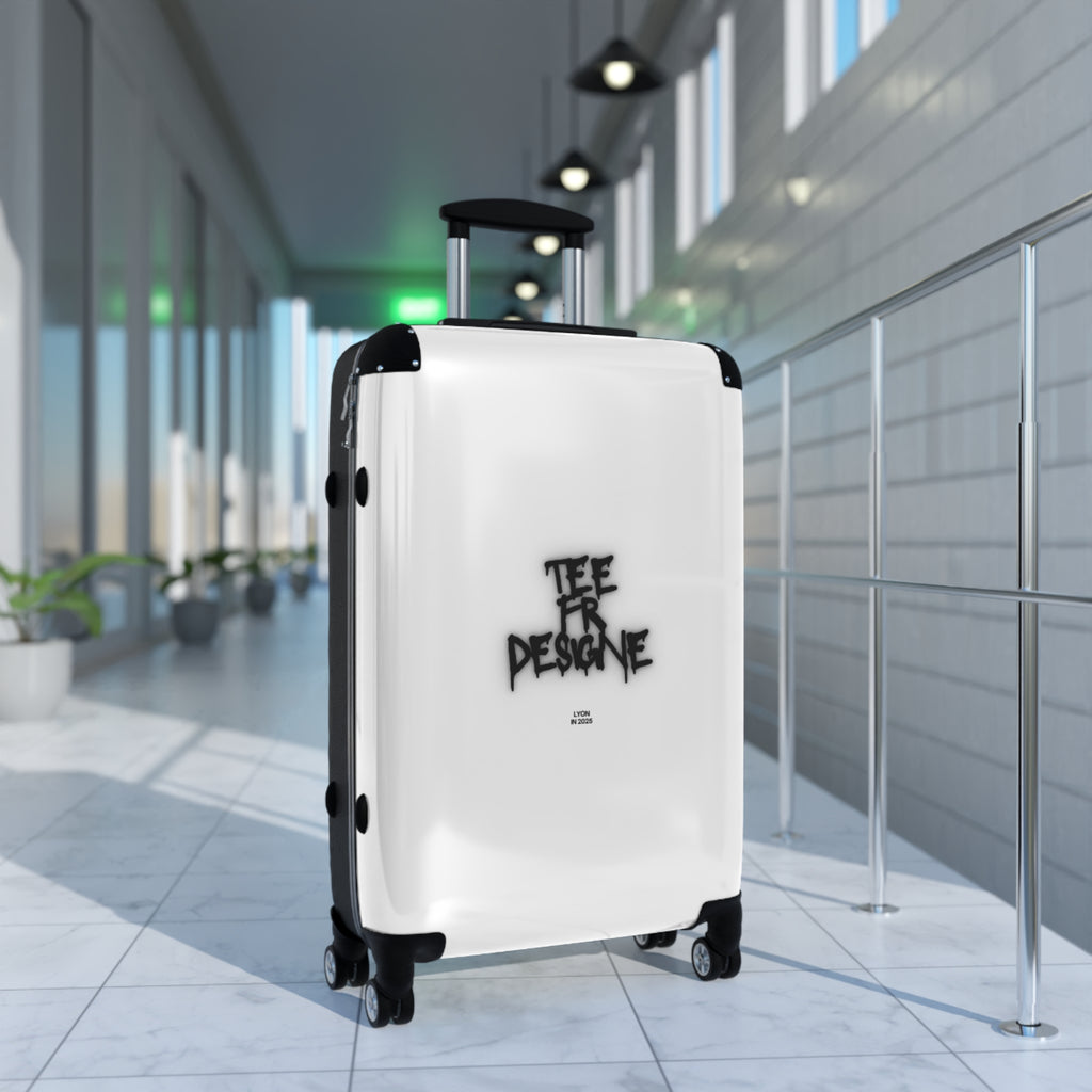 Graffiti Logo Carry-On Suitcase — White Minimal Street Style Luggage