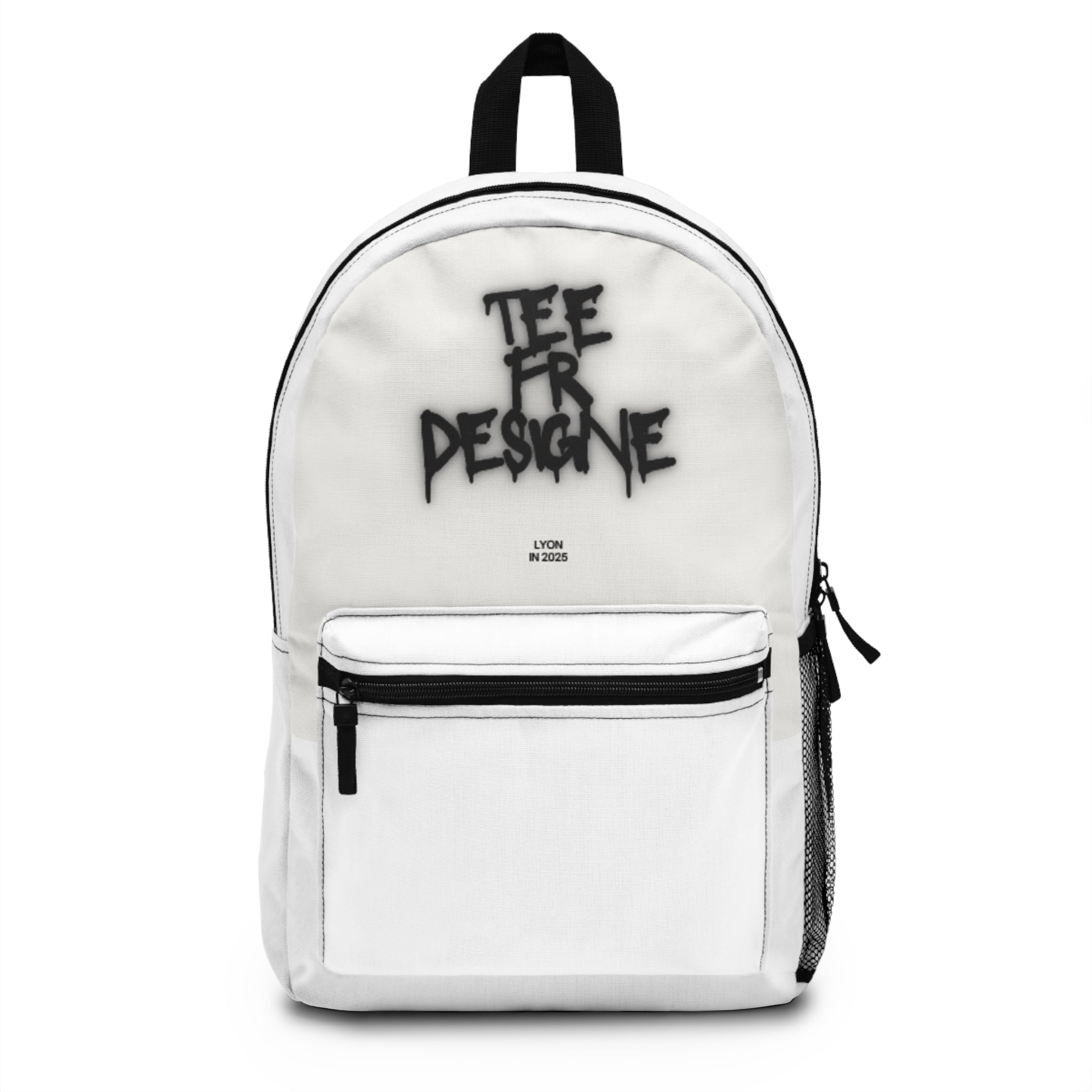 White Graffiti Text Backpack — Urban Tee Fr Designe Logo School Bag