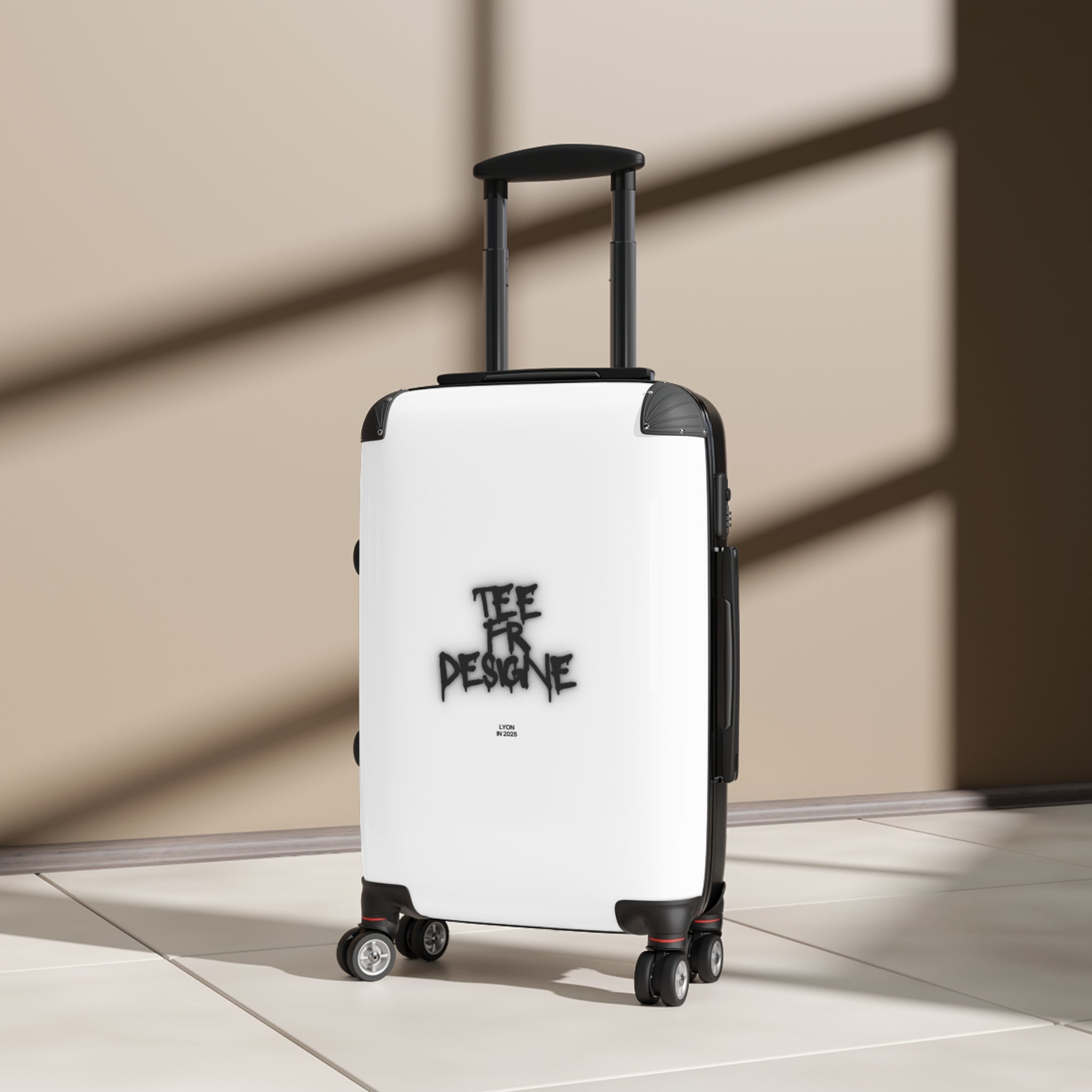 Graffiti Logo Carry-On Suitcase — White Minimal Street Style Luggage