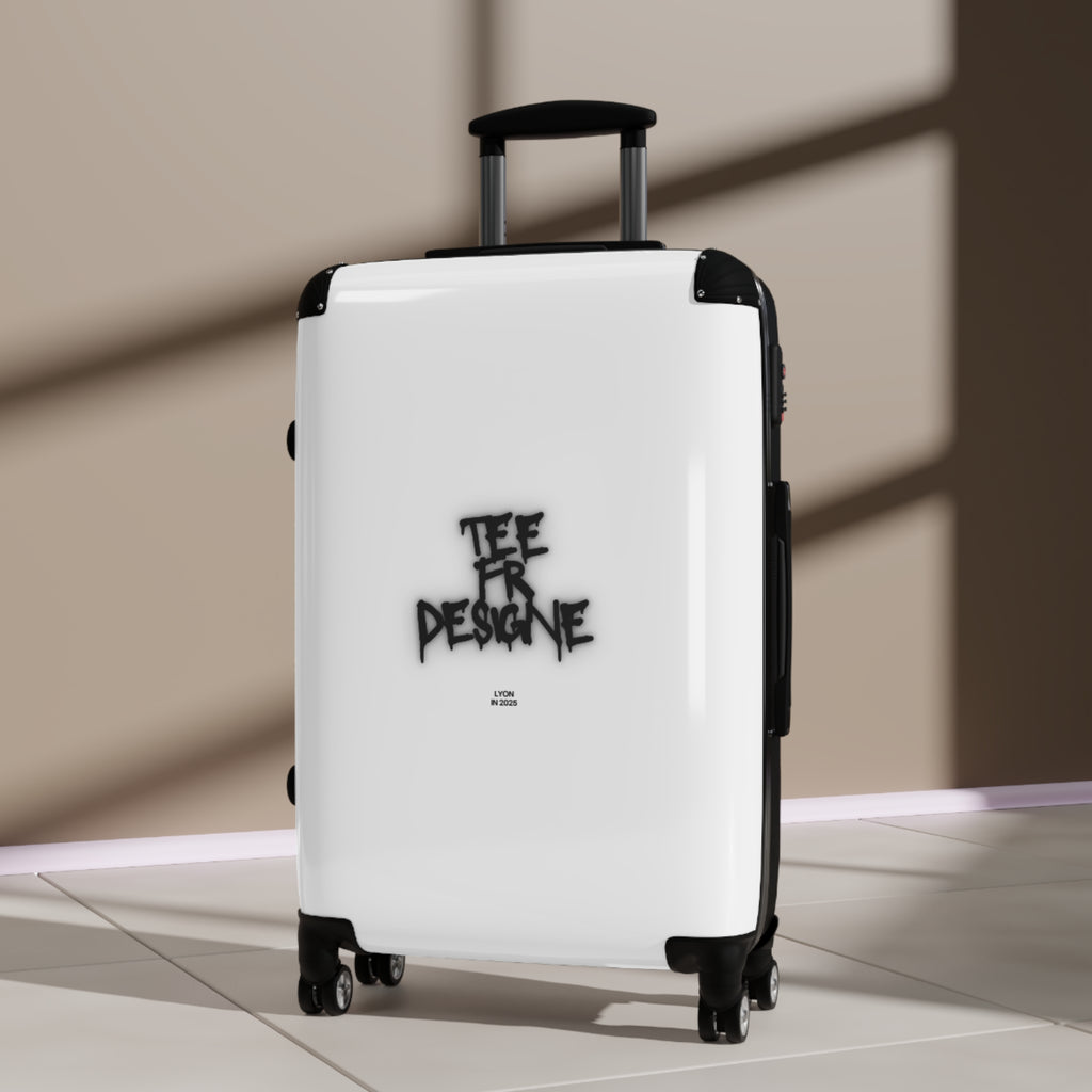 Graffiti Logo Carry-On Suitcase — White Minimal Street Style Luggage