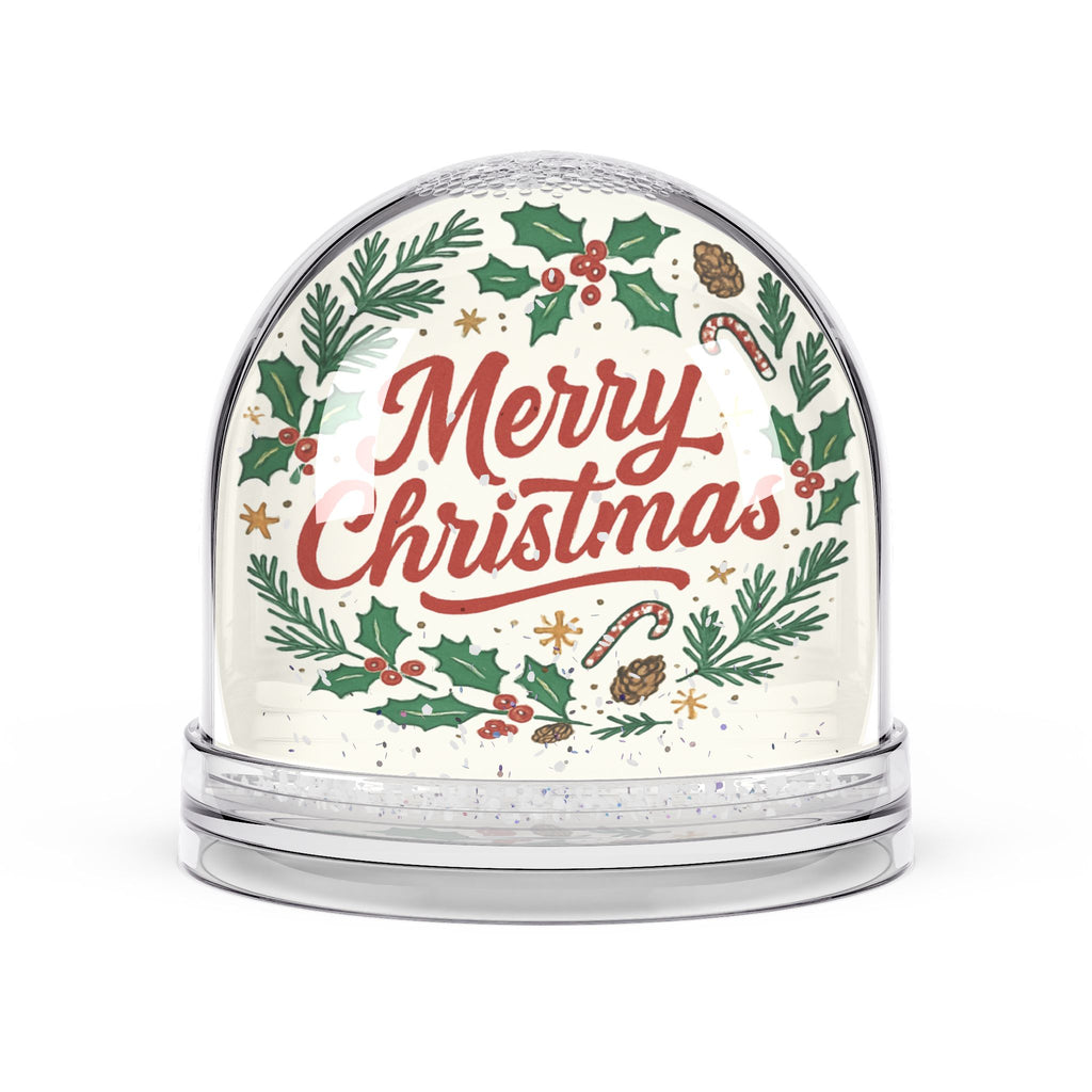 Merry Christmas Snow Globe – Holiday Pine & Holly Decorative Keepsake