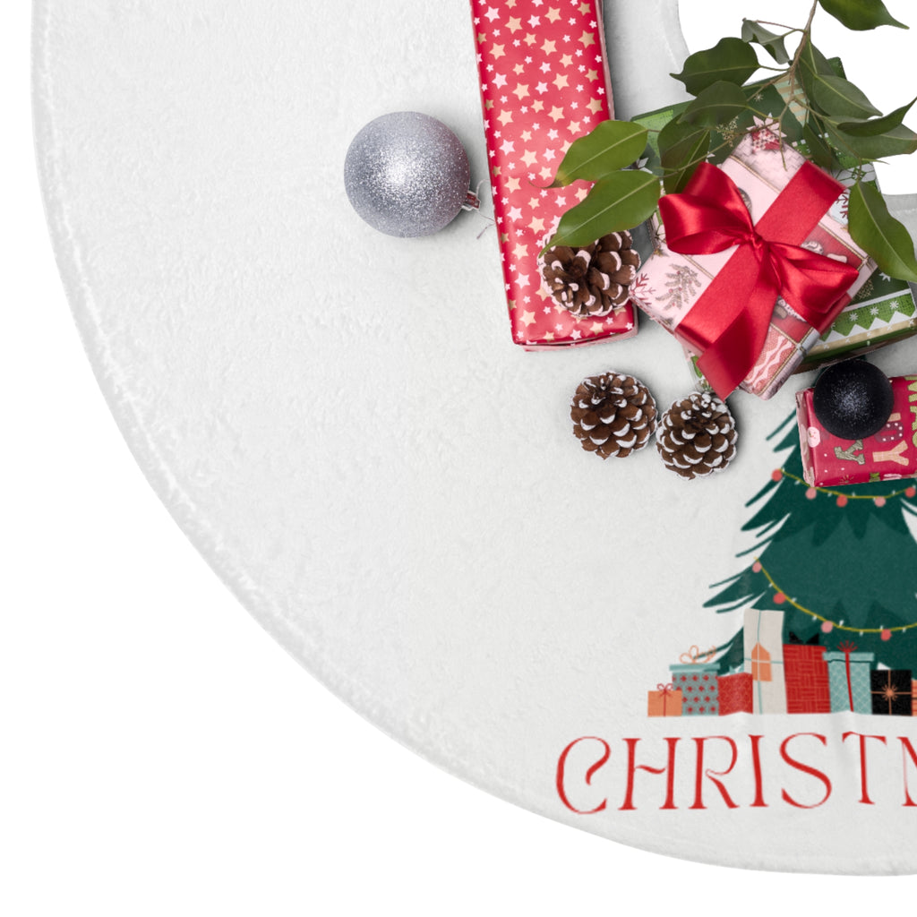 Jupe d'arbre de Noël - Arbre festif avec cadeaux et texte "Noël"