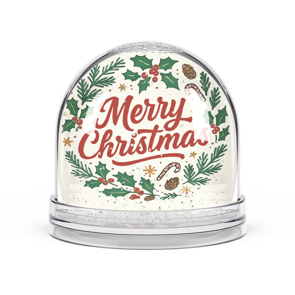 Merry Christmas Snow Globe – Holiday Pine & Holly Decorative Keepsake