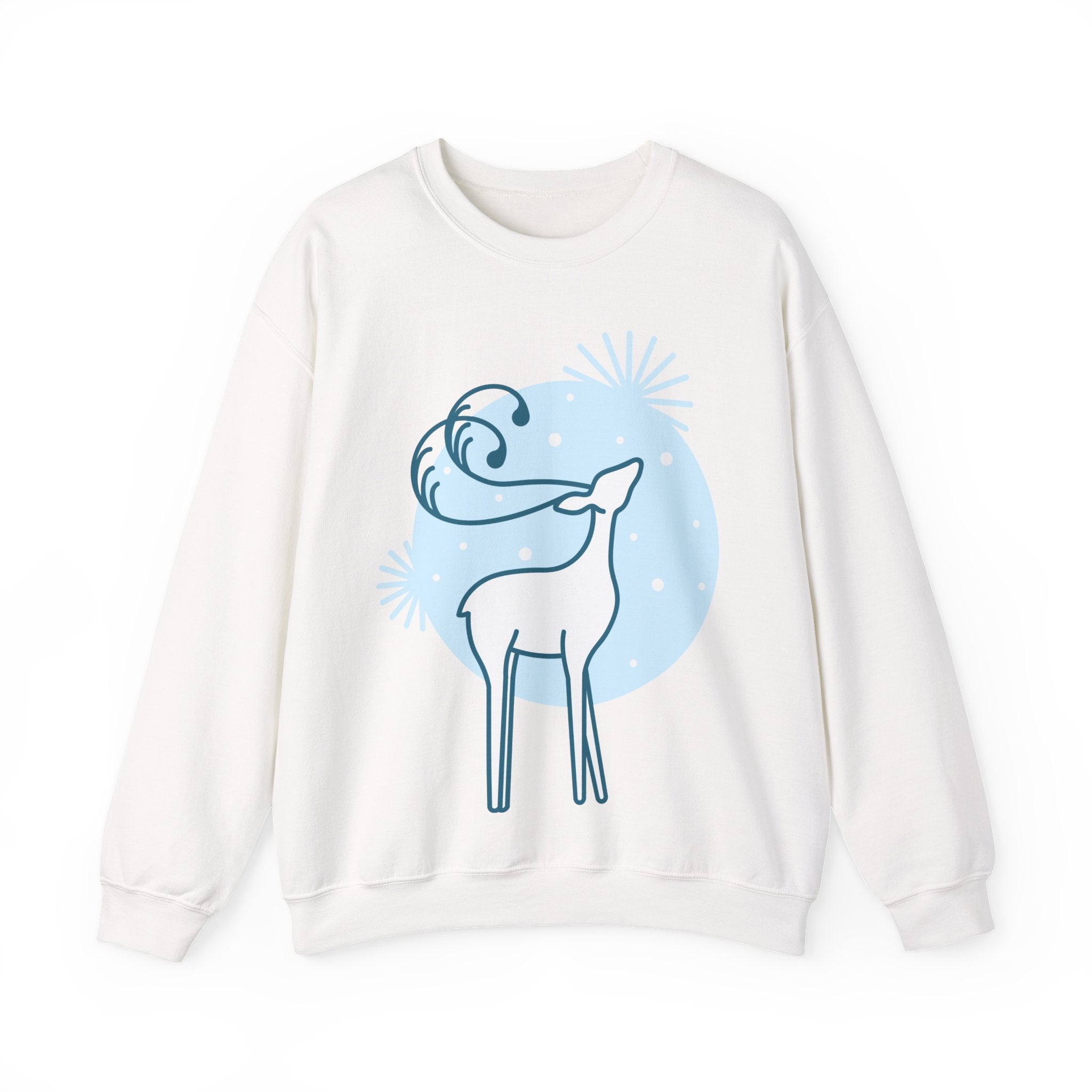 Reindeer Winter Crewneck Sweatshirt — Minimal Blue Holiday Deer Design