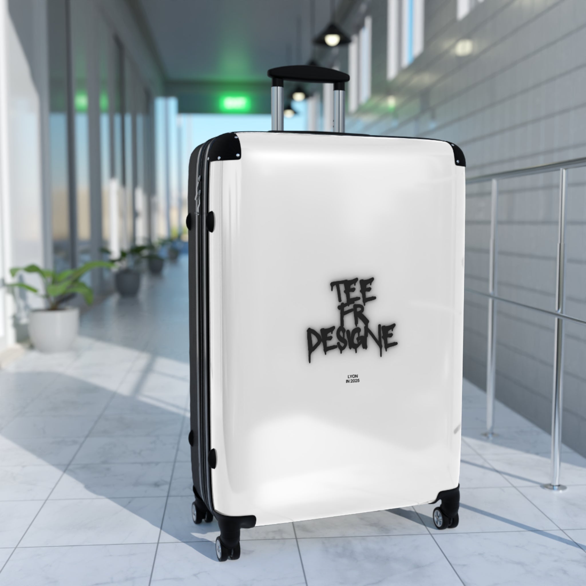 Graffiti Logo Carry-On Suitcase — White Minimal Street Style Luggage