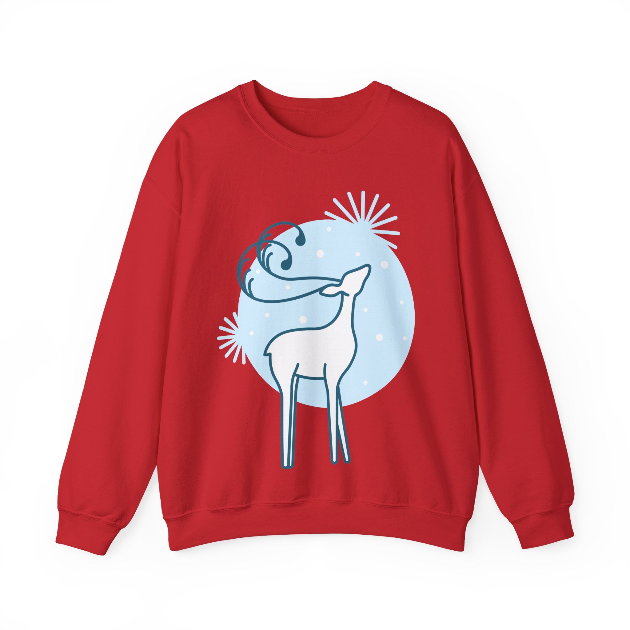 Reindeer Winter Crewneck Sweatshirt — Minimal Blue Holiday Deer Design