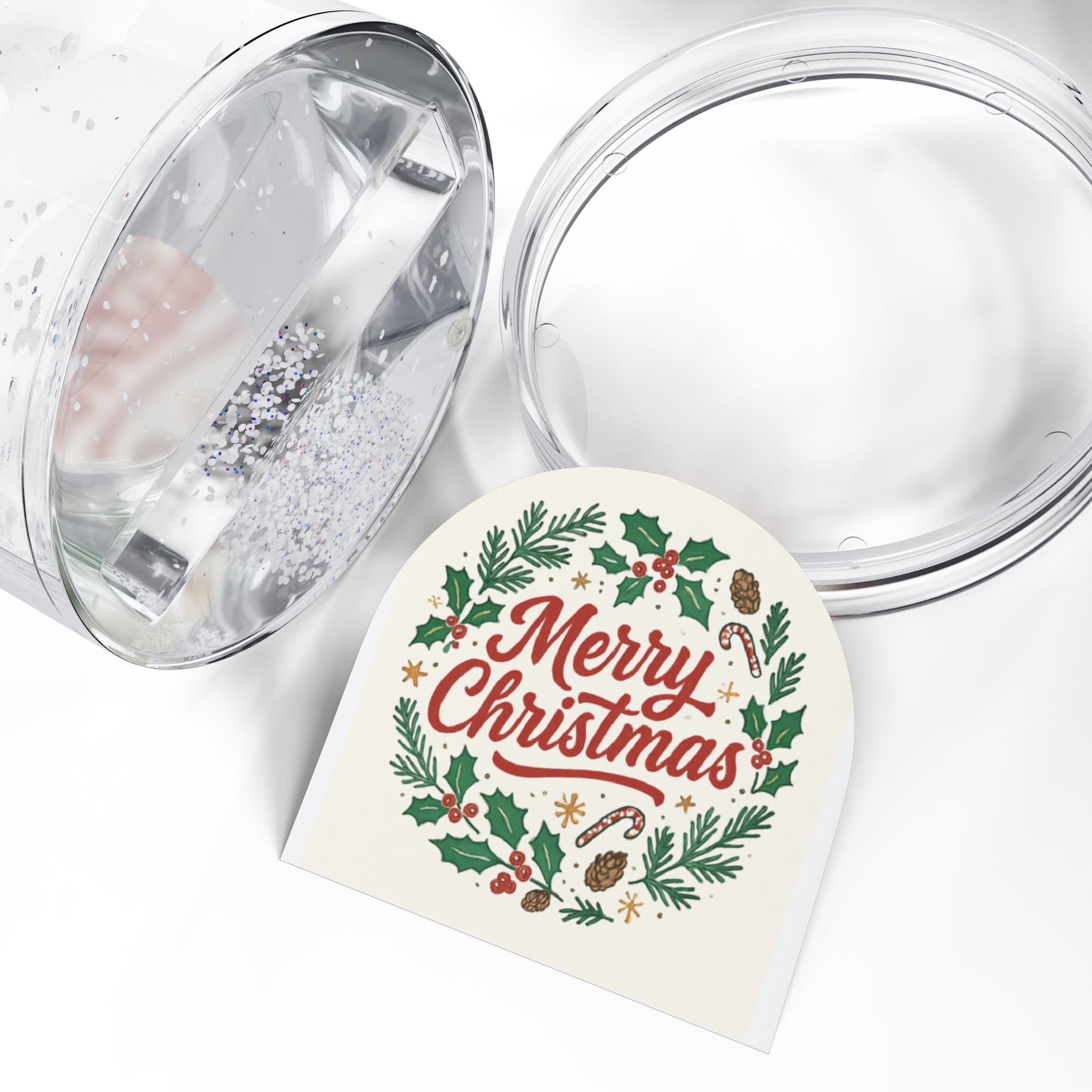Merry Christmas Snow Globe – Holiday Pine & Holly Decorative Keepsake