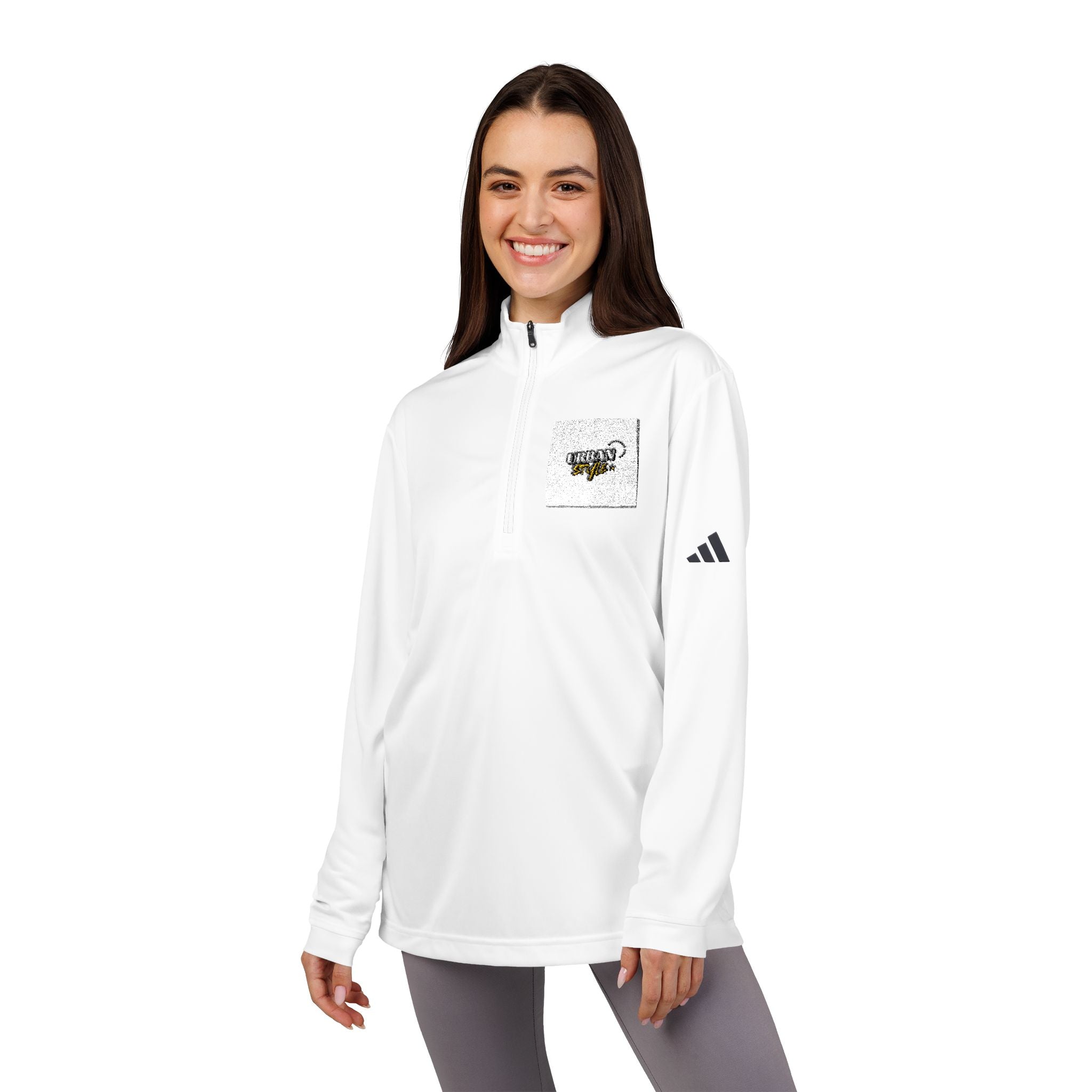 Pull adidas Quarter-Zip brodé - Veste de performance blanche avec logo sur la poitrine