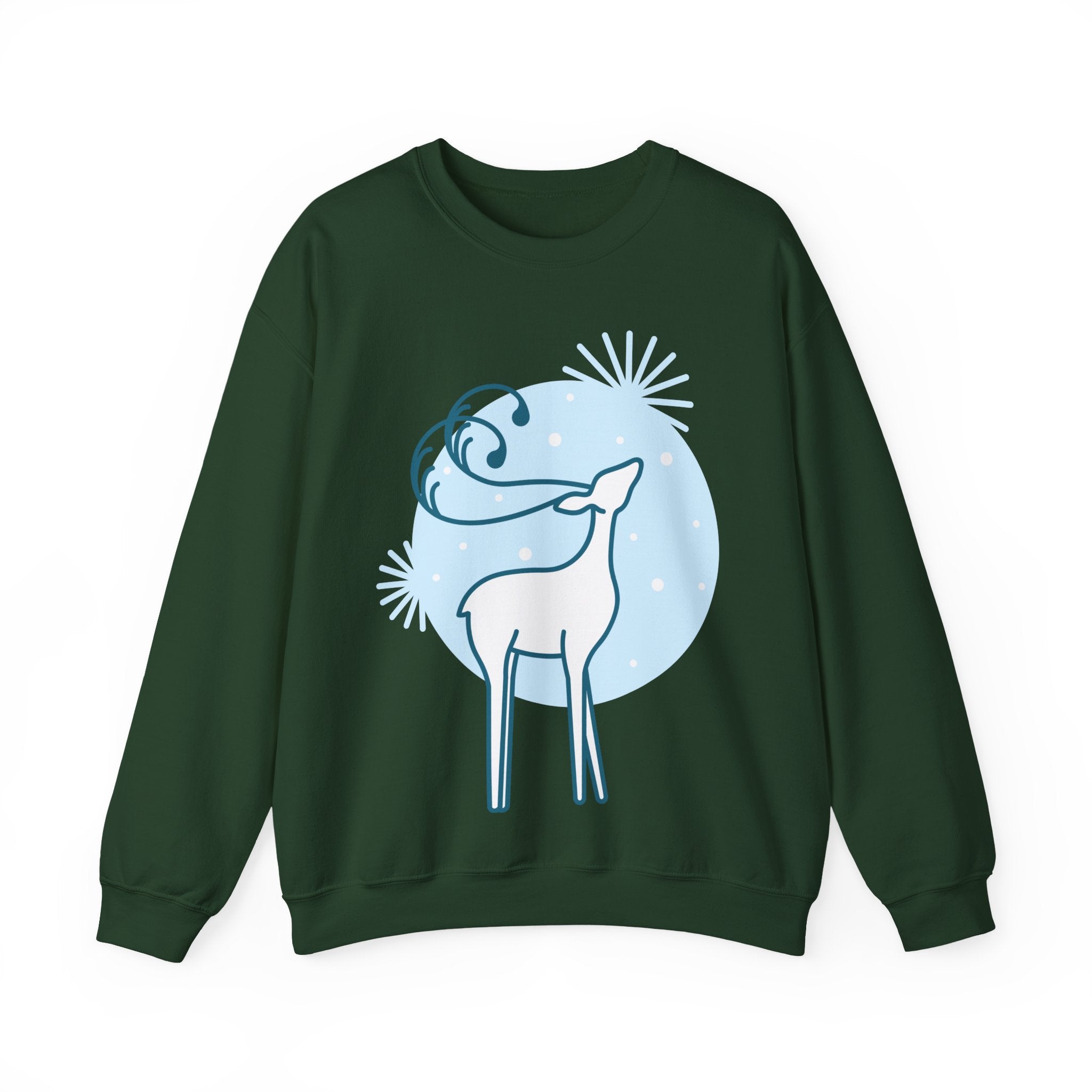 Reindeer Winter Crewneck Sweatshirt — Minimal Blue Holiday Deer Design